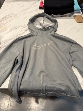 Nike Light Gray Hoodie with Pink Outline Swoosh